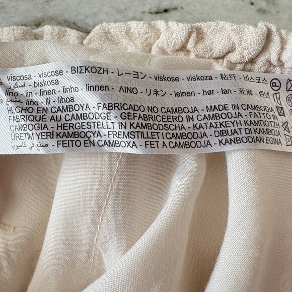 ZARA Linen Blend Cream Beige Drawstring Pants w Pockets - SZ L New w Tag - Picture 7 of 7
